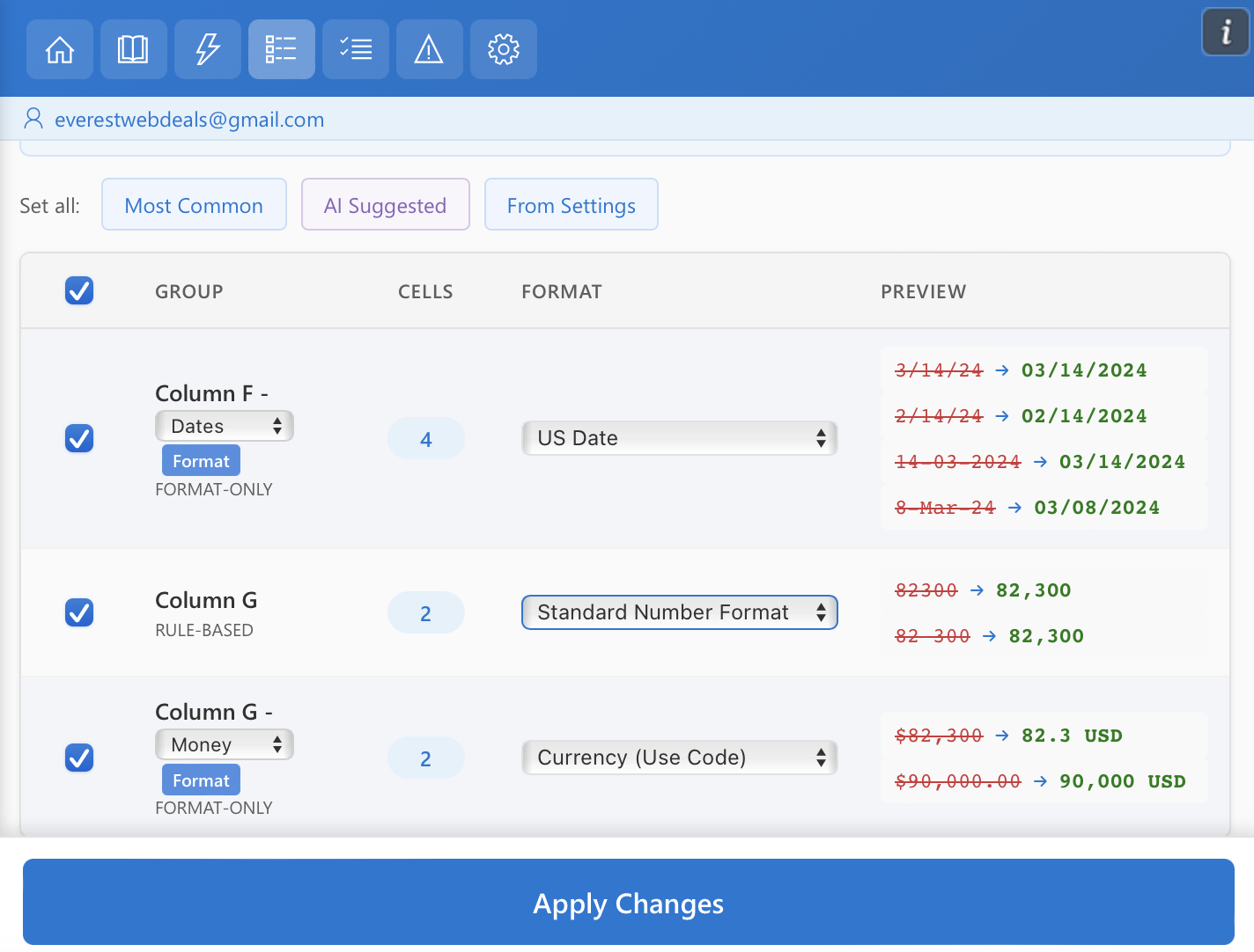 AI Tools for Excel Smart Formatter issue groups and preview