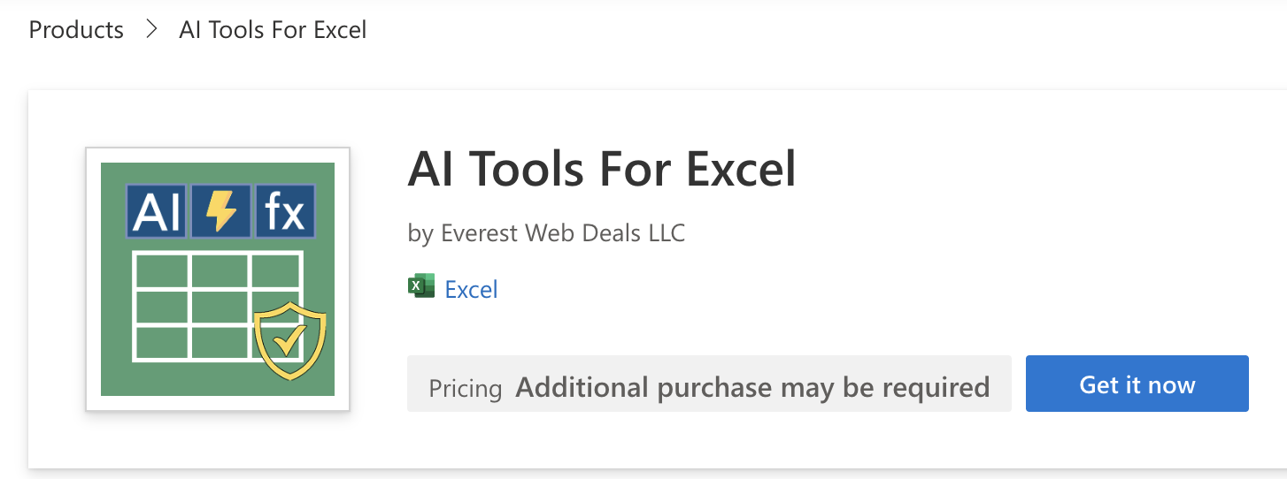AI Tools for Excel add-in installation and Home ribbon