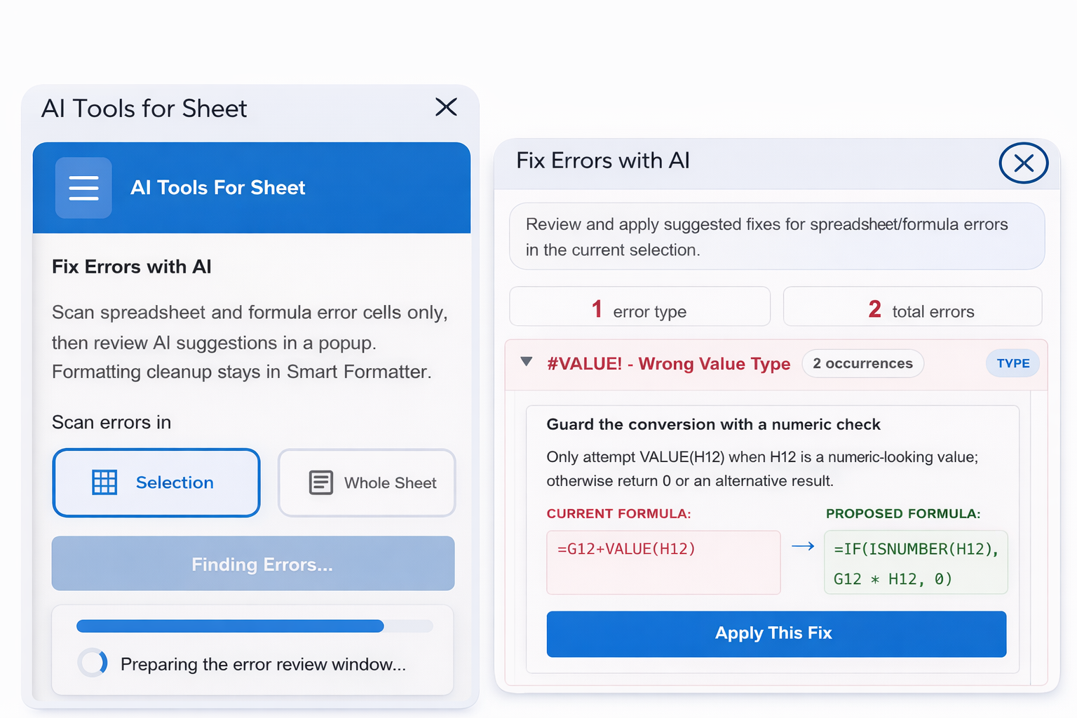 Fix spreadsheet errors with AI