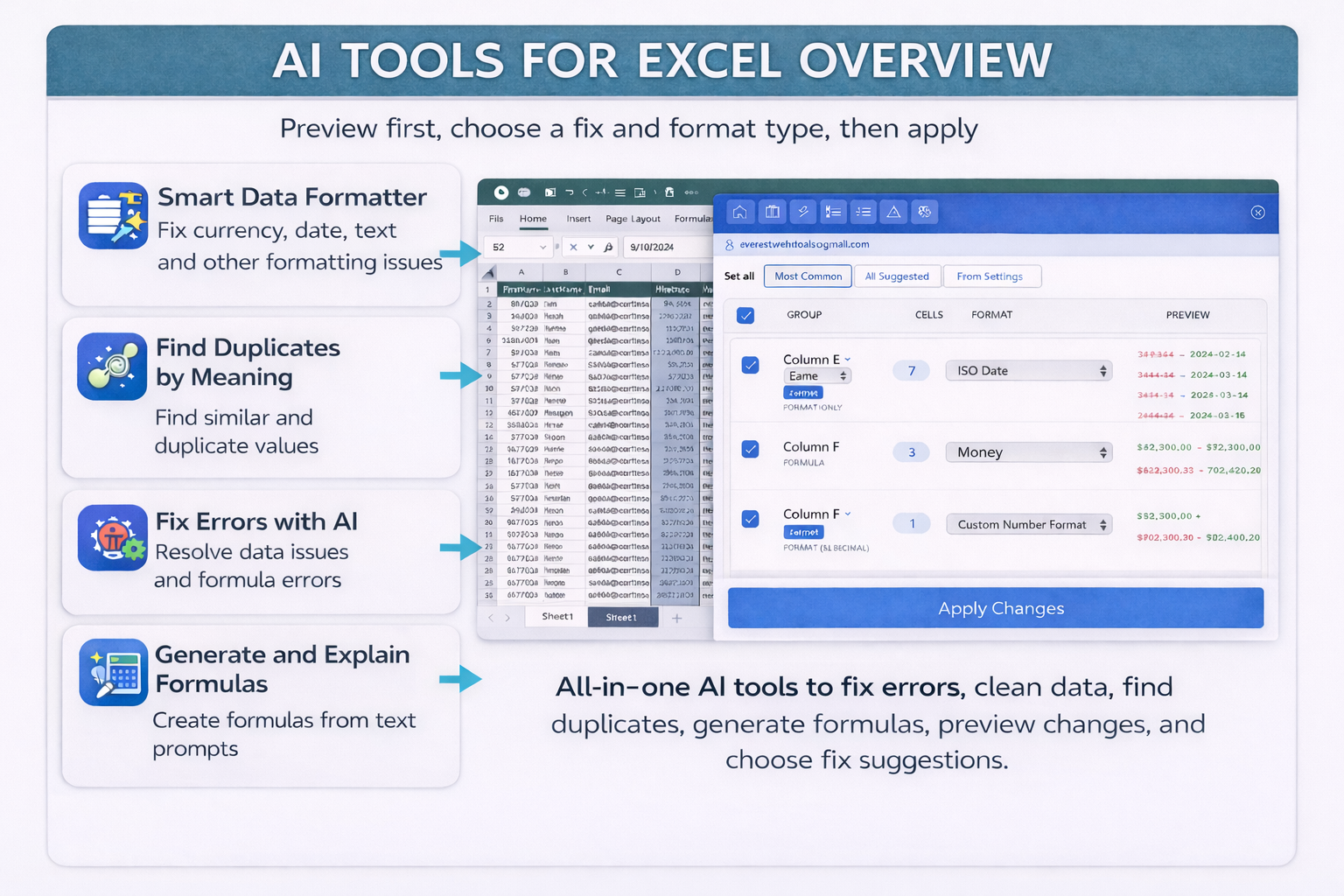 AI Tools For Excel duplicate remover preview screen