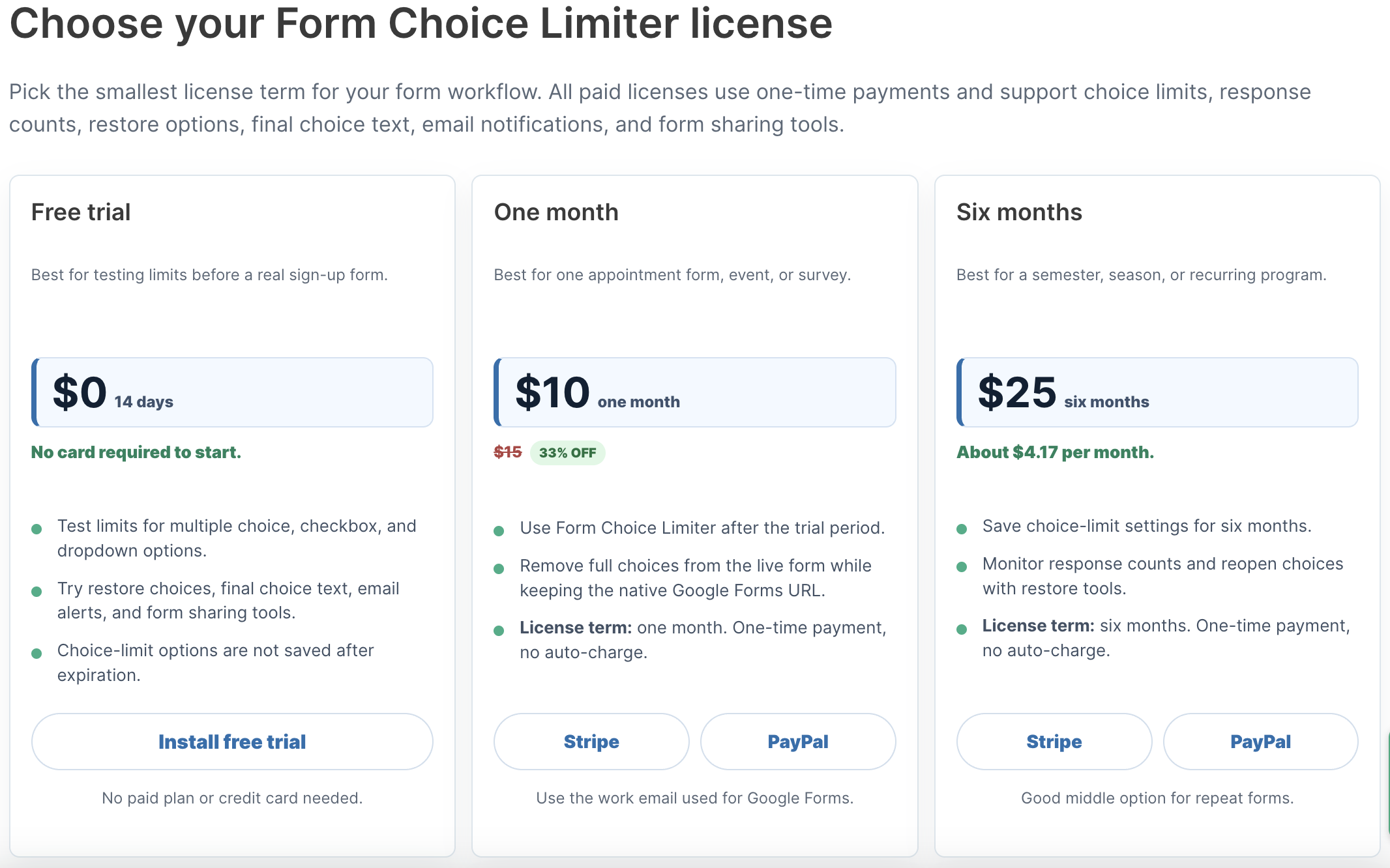 Stripe Pricing Page Selector