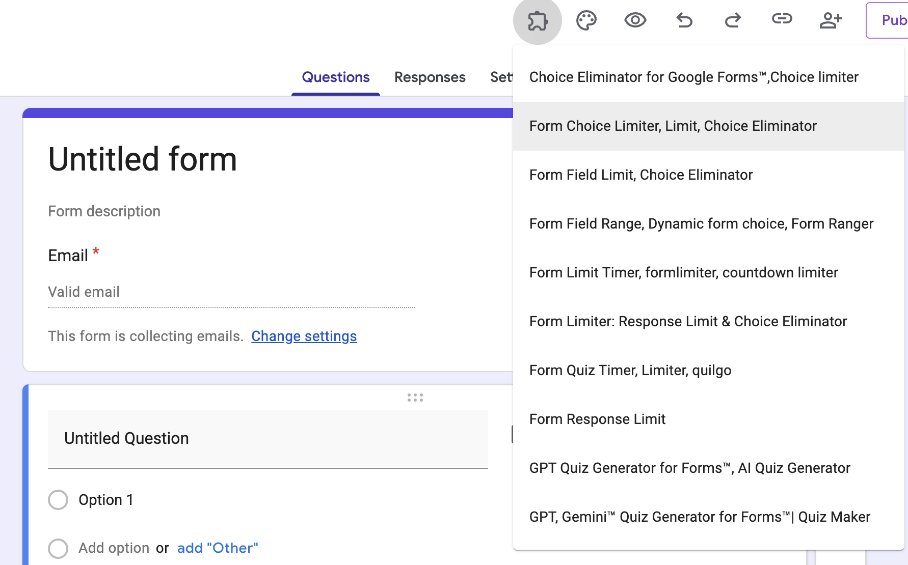 Google Add-on Menu