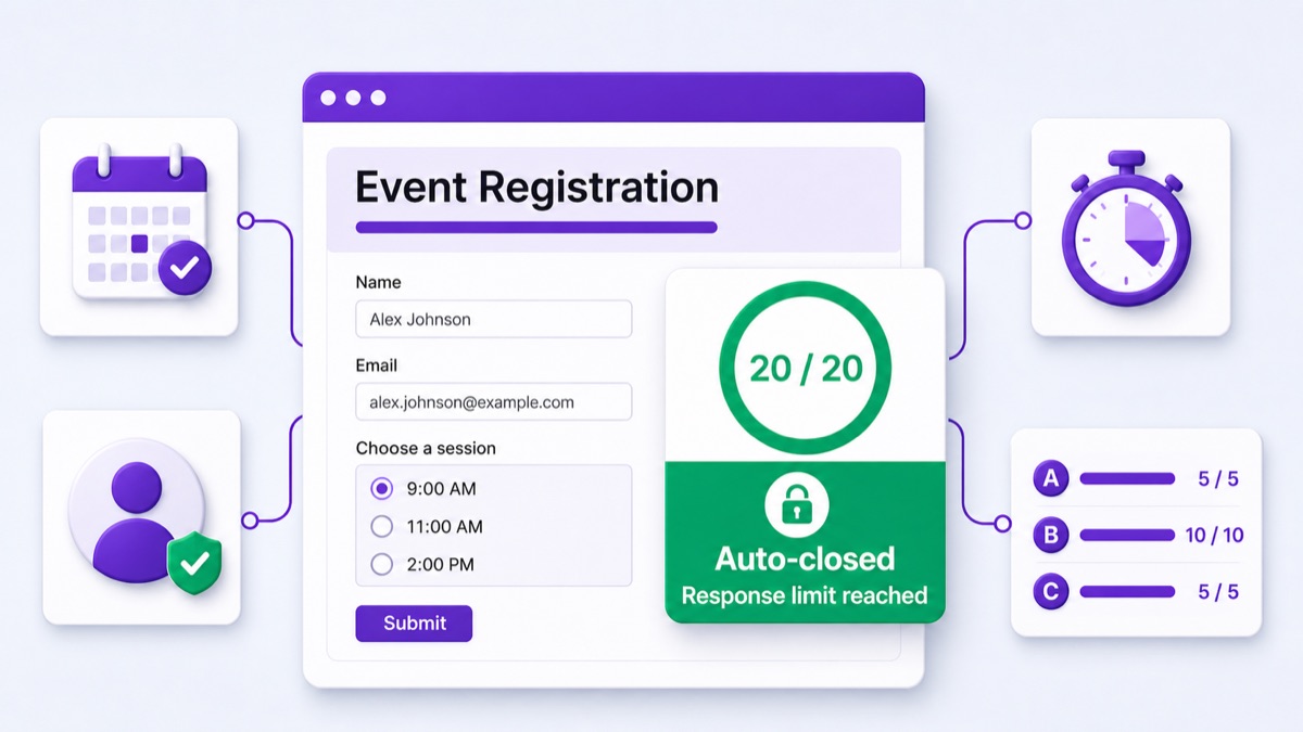 Event registration form reaching its 20-response limit and closing automatically
