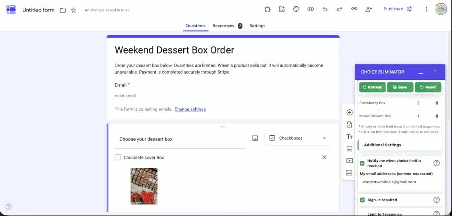 Animated demonstration of Choice Eliminator for Google Forms option elimination