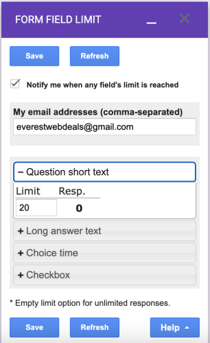 Form Field Limit, Field Limit, Field removal